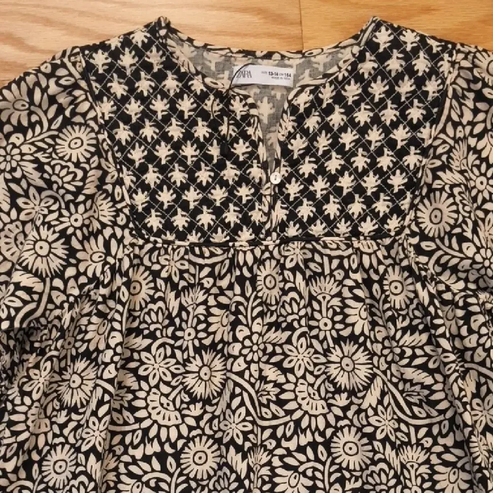 Zara, Black & Cream Bohemian Tiered Dress, Size 13/14 EUC